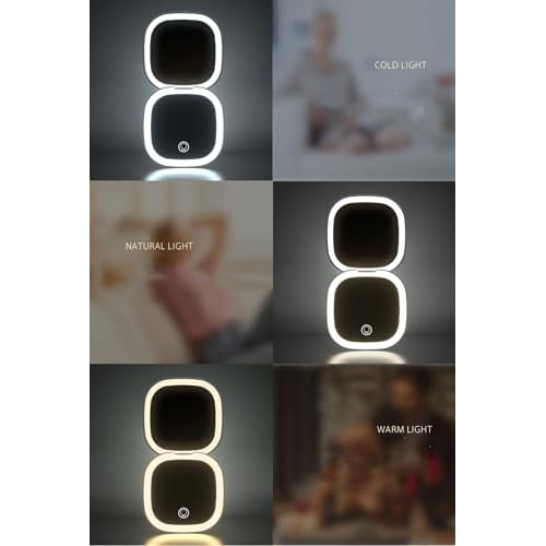 Meichoon Portable Pocket Handheld Mirror LED Lighted Compact 1X/5X Magnifying 2 Sided 3 Colors Dimmable USB Rechargeable Travel Makeup Mirror UK16 Pink