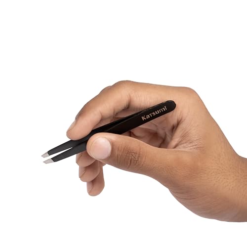 Katsumi Pinnacle 4-Piece Tweezers Set ? Precision Stainless Steel Tweezers for Eyebrows, Facial Hair, Ingrown Hair, Splinters, Hair removal Tweezer for Men & Women, Professional Tweezer Kit (Black)