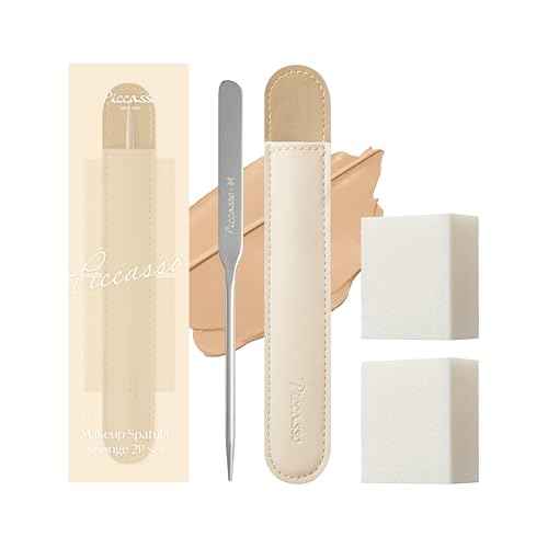 Korean Piccasso Brush Makeup Spatula + Sponge 2P Set ? Professional Makeup Tools with Precision Spatula and 2 Soft Sponges, Ideal for Blending Foundation, Cream, or Liquid Makeup