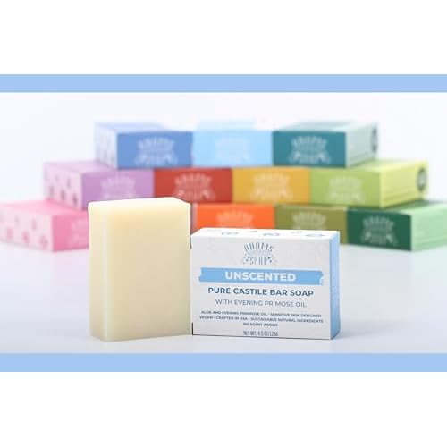Adams Handmade Soap Unscented Pure Castile Bar Soap ? 4.5 oz | With Evening Primrose Oil | Vegan, Cold Process, 84% Organic, Fair Trade, No Fragrance, Sensitive Skin Safe, USA Made