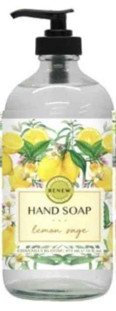 Home and Body Co Hand Soap Chantilly Bloom 16 FL/473ml Infused with Essential Oils, GLASS BOTTLE (Lemon Sage)