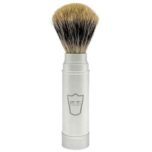 Parker Full Size Travel Shaving Brush with Pure Badger Bristles - Ingenious Design Stores the Brush Head in the Handle Making the Brush Compact for Travel