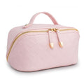 Travel Makeup Bag,Cosmetic Bags for Women,Waterproof Portable Pouch Open Flat Toiletry Bag Diamond-patterned style Makeup Bag (Pink)