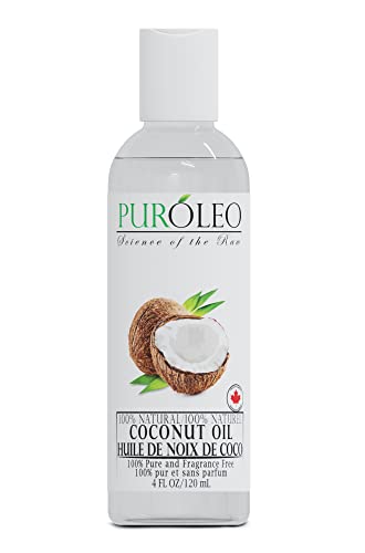 PUROLEO Fractionated Coconut Oil 4 Fl Oz/120 ML (Packed in Canada) 100% Natural and odorless Moisturizer & Carrier Oil l Hair Skin Body, Aromatherapy, Massage, Makeup Remover