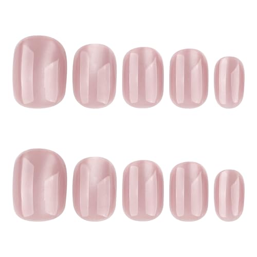 Nude Pink Cat Eye Press-On Nails - 24 Pcs Shimmering Velvet