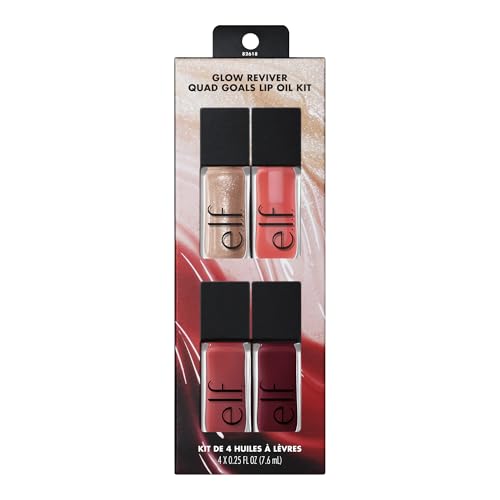 e.l.f. Glow Reviver Quad Goals Lip Oil Kit — 4 Shades, Hydrating Glossy Lips
