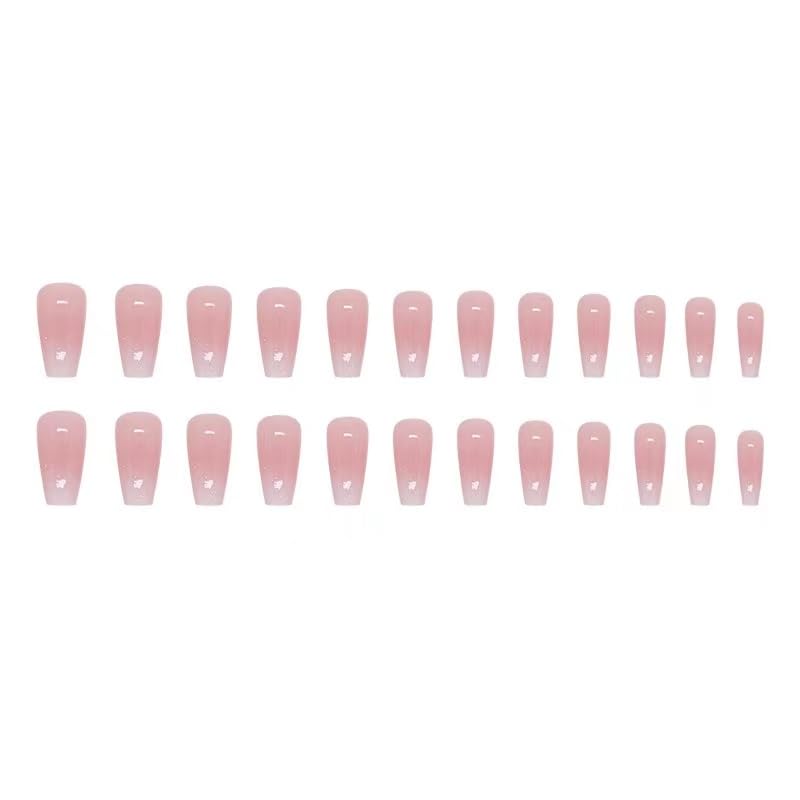 Magrace Press on Nails Medium Nude Fake Nails French Tips Full Cover Square False Nails with Designs 24 Pcs Stick on Nails for Women and Girls (A-1)