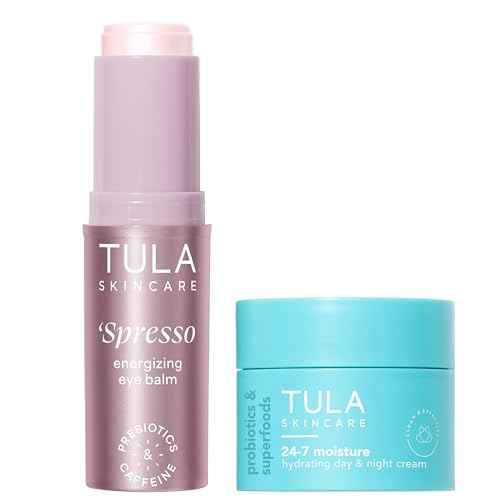 TULA Skin Care Pink 'Spresso Energizing Eye Balm 0.35 oz + Travel-Size 24-7 Hydrating Day & Night Cream 0.5 oz, 2-Piece Kit