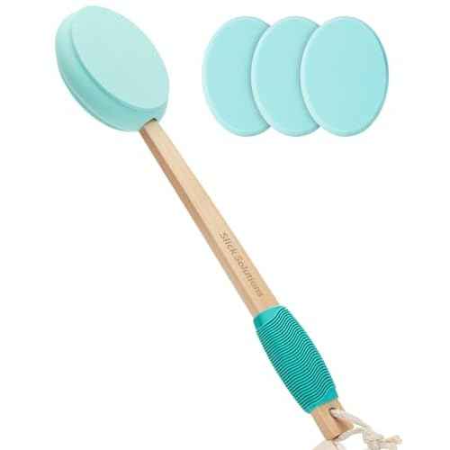 Slick- Lotion Applicator with 3 Extra Pads, 17 Inch, Green, Back Applicator Lotion, Certified Organic, Easy Reach Washable, Self Tanner for All Skin Tone