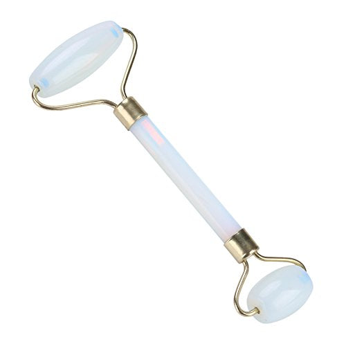 1Pcs Natural Jade Double-head Beauty Roller Anti-Aging Face Roller Eye Neck Massager Slimming Tool Tool(Light Blue)