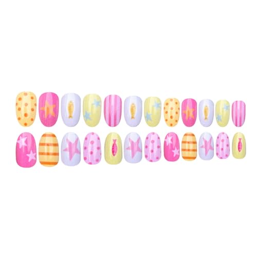 Short Oval Press On Nails 24pc Set with Jelly Stickers