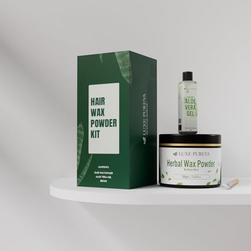 LuxePureva Herbal Hair Removal Kit (Herbal Wax Powder-3.52oz with Applicator Brush and Aloe Vera Gel 50ml)