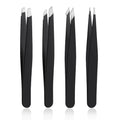 Black 4-Piece Stainless Steel Tweezers Set - Precise Eyebrow and Craft Tweezers