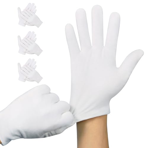White Cotton Gloves for Moisturizing Hands, Eczema & Spa Use – Pack of 3