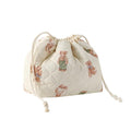 Quilted Cotton Drawstring Makeup Bag with Canvas Lining