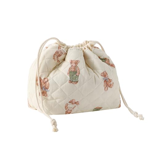 Quilted Cotton Drawstring Makeup Bag with Canvas Lining