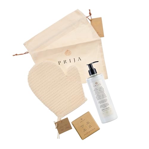 Prija Body Toning Gift Pack (Includes Toning Cream with Green Walnuts and Centella Asiatica, Softening Soap with Natural Glycerin, Smoothing Bath Glove in Natural Cotton) - Made in Italy