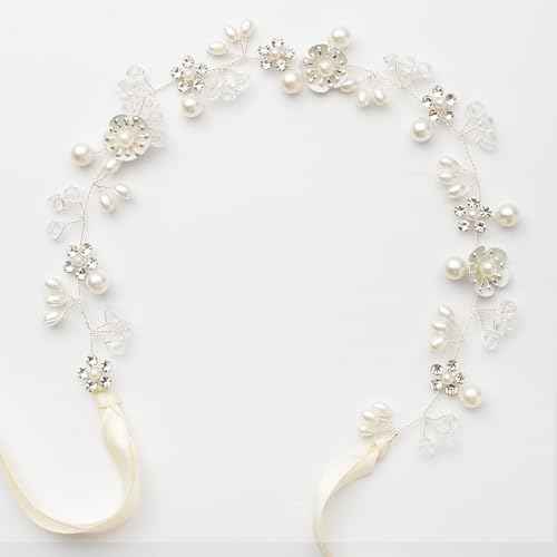 Flower Girl Headband, Princess Crystal Headpiece,Flower Girl Hair Accessories, Rhinestone Pearl Headband, Suitable for Girls and Bride Wedding £¨Silver£©