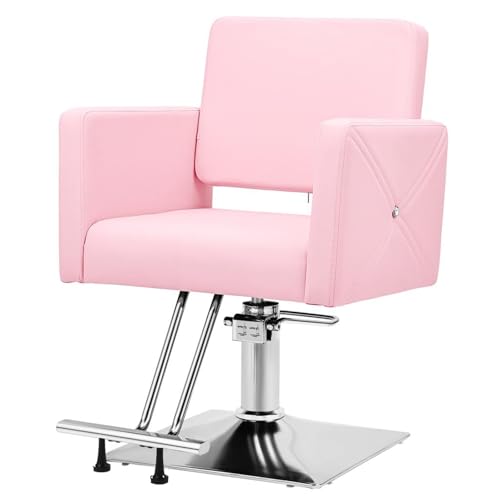 Barber Salon Chair with Hydraulic Lift, Pink Styling Chair