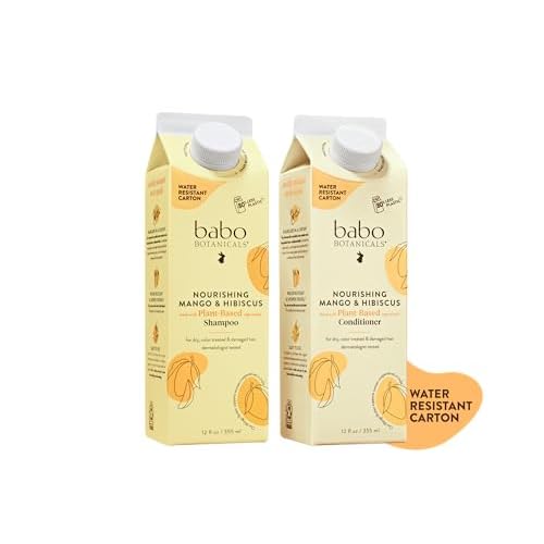 Babo Botanicals Nourishing Mango & Hibiscus Shampoo + Bundle with Conditioner- For Dry, Damaged, Color-Treated Hair ? Moisturize & Soften - Passion Fruit Ferment for scalp