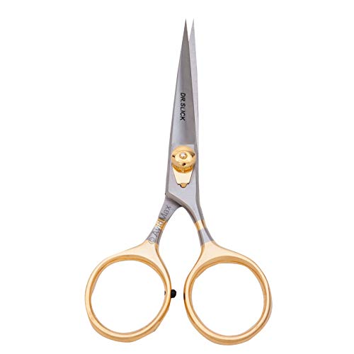 Dr. Slick Razor Scissor, 4", Gold Loops, Adjustable Tension, Straight