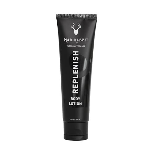 Mad Rabbit Replenish Tattoo Body Lotion - Fragrance-Free Lotion, Non-Greasy & Silicone-Free, Clean Ingredients, Lightweight for Daily Use (3.4 Fl Oz)