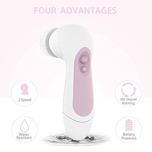 Electric Facial Cleansing Brush - 5 Exfoliating Spin Heads, Waterproof