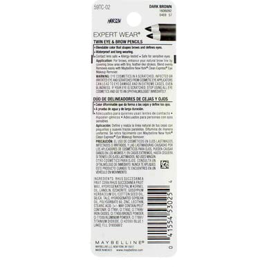 Maybelline Expert Wear Twin Brow & Eye Pencils, Dark Brown, 2 Pack