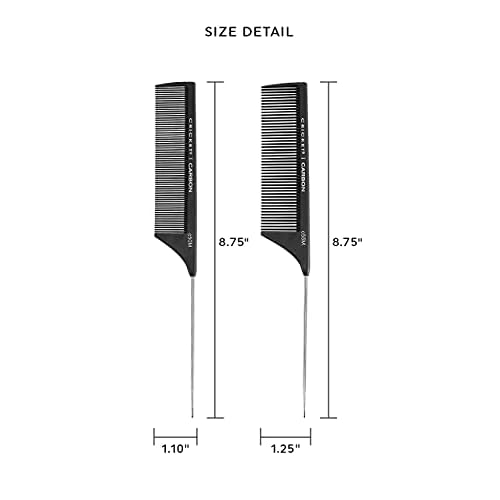 Cricket C50M & C55M Professional Carbon Rattail Comb Set for Hair Stylists, Fine & Medium Tooth, Anti-Static, Heat-Resistant, Seamless Teeth, Durable Lightweight Tail Combs - 2-Pack