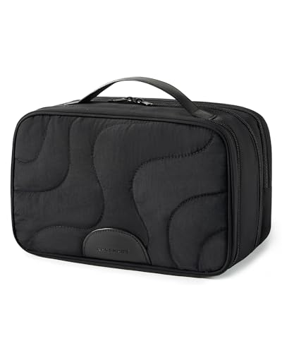 BAGSMART Black Toiletry Bag for Women - Large Capacity Waterproof Makeup Organizer for Travel