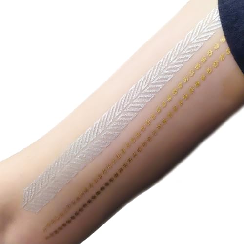 Aresvns Waterproof Metallic Temporary Tattoo,Gold Boho Snake Tattoos, 8 Sheets Gold Silver Fake Tattoos for Women Teen Girls