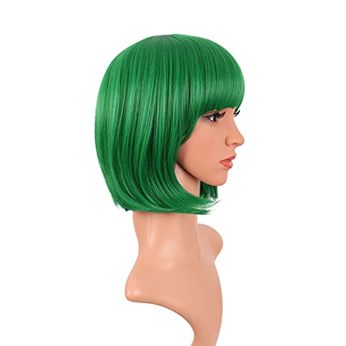 MapofBeauty 12" Green Short Bob Wig with Flat Bangs