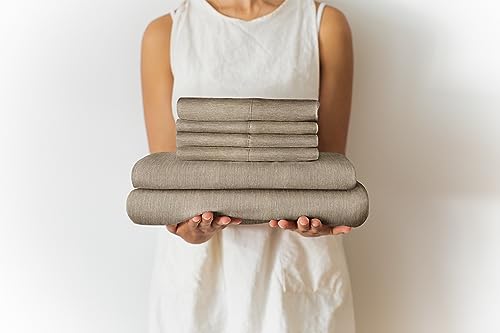 Twin XL 4 Piece Sheet Set - Breathable & Cooling Bed Sheets - Hotel Luxury Bed Sheets for Women, Men, Kids & Teens - Deep Pockets - Easy Fit - Soft & Wrinkle Free - Twin XL Heathered Beige Sheets