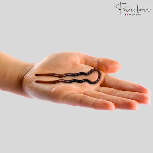 Parcelona 3-Pack French Tortoise Shell Wavy Bobby Pins - Brown, 3.5 inch