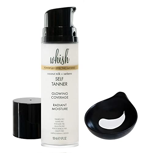 Whish Beauty Self Tanner - Sunless Tanning Lotion for Face & Body - Moisturizes with Shea Butter, Mango Butter, & Aloe - For All Skin Tones - Paraben & Sulfate Free (Coconut Milk & Verbena)