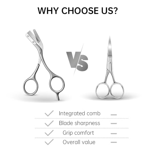 Eyebrow Trimming Scissors with Comb - Professional Grooming Kit, Stainless Steel