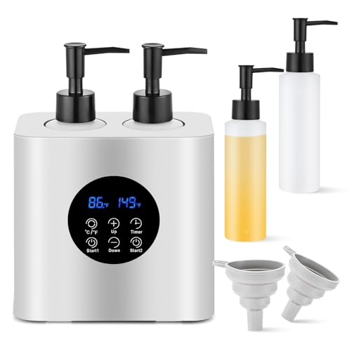 Dual Massage Oil Warmer Heater with 4 Massage Oil Bottles and 2 Funnels,Adjustable Temp (86?149¡ÆF)&Timer (0.5?24H) Lotion Warmer,Dual Bottle Heated Oil Dispenser for Spa, Salon & Home Use