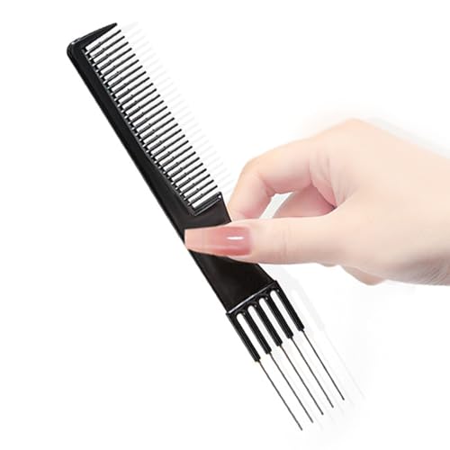 2 Pack Hair Teasing Comb with Metal Pick for Styling - Black