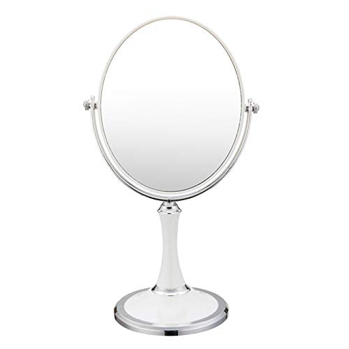 Tabletop Makeup Portable Two Sided 1X & 3X Magnifying Light-Weight Vanity Mirror with 360 Degree Swivel, ABS Plastic, White