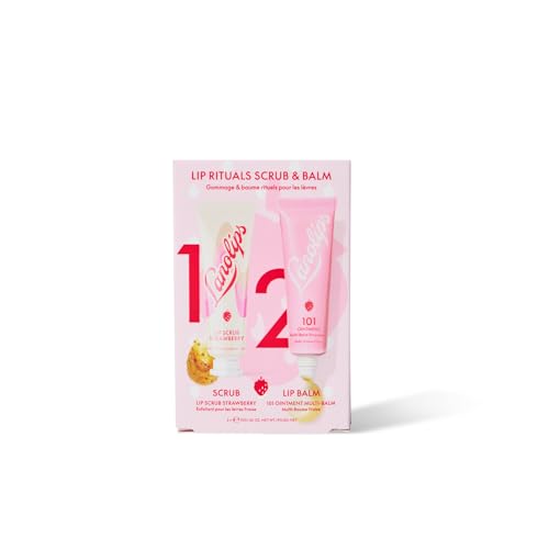 Lanolips Strawberry Lip Scrub & Lip Balm Set - Lip Rituals Lip Care Kit Infused with Pure Lanolin & Strawberry Extract - Gently Smoothes and Hydrates Dry Skin (2 Count)