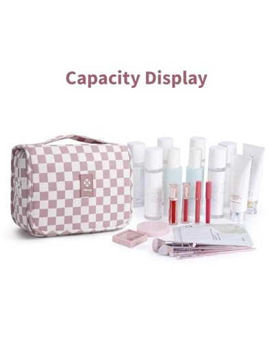 Narwey Small Hanging Travel Toiletry Bag - Dusty Pink Checkerboard