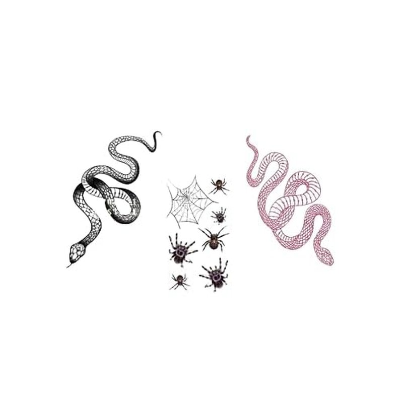 Yeahgoshopping Fashion Realistic Big Size 1 Black Snake - 1 Red Snake - 1 Small Random 3D Spider Temporary Tattoo Stickers for Women Men Waterproof Fake Tattoo Waist Body Forearm Arm Neck