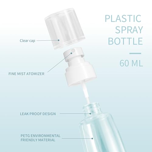 27 Pcs Travel Spray Bottle 60ml/2oz Leak Proof Fine Mist Spray Bottles Empty Mini Makeup Face Spray Bottle Clear Refillable Travel Containers for Perfume Cosmetic Essential Oil, 3 Color(360pcs Labels)