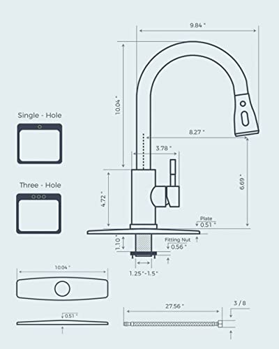 FORIOUS Kitchen Faucet with Pull Down Sprayer, Brushed Black, High Arc Single Handle, Deck Plate, RV Stainless Steel, 1.8 GPF