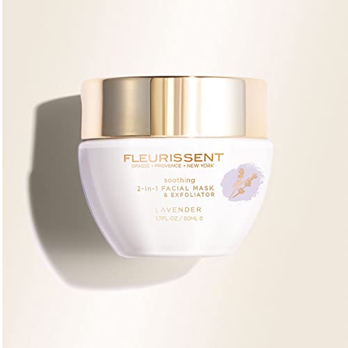 Fleurissent Serenity Elixir Lavender 2-in-1 Facial Mask & Exfoliator ? Calming Fusion Florale-6, Organic Roses & Gentle Rice Exfoliation, 98% Natural, 1.7 FL OZ for Healthy-Looking Skin
