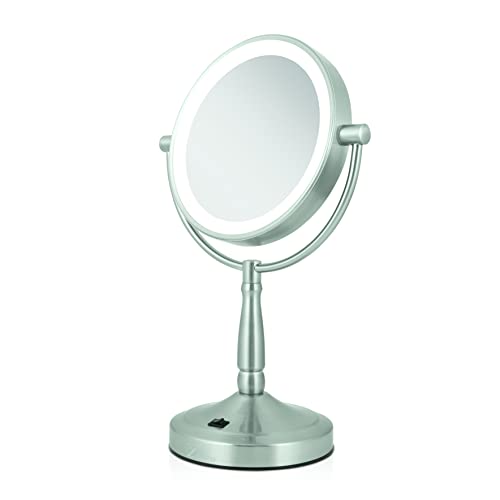 Zadro 9" Round LED Makeup Mirror with Lights and Magnification 5&10X/1X AA Battery Operated Swivel Lighted Makeup Mirror