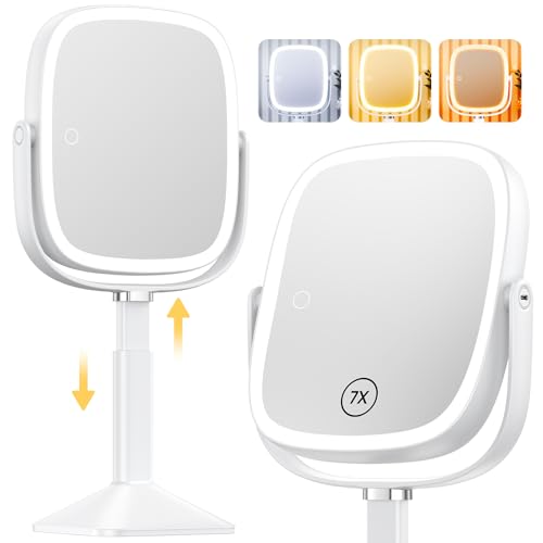 Gospire Lighted Makeup Mirror with Adjustable Height & 1X/7X Magnification