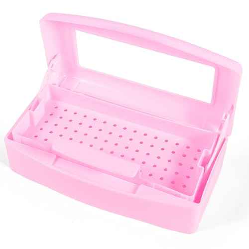 YoleShy Nail Tool Cleaning Box Pink Plastic Clean Container for Tweezers Esthetician Essentials Clean Jar for Hair Salon, Spa & Cutter Manicure Equipment-Nail Art Tool