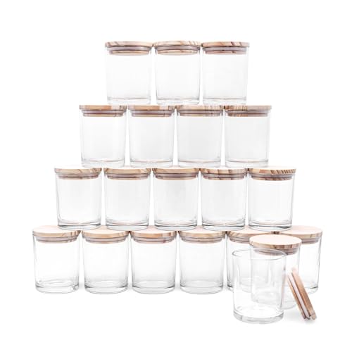 Clear 7oz Glass Candle Jars with Wood Lids - 20 Pack for Candle Making