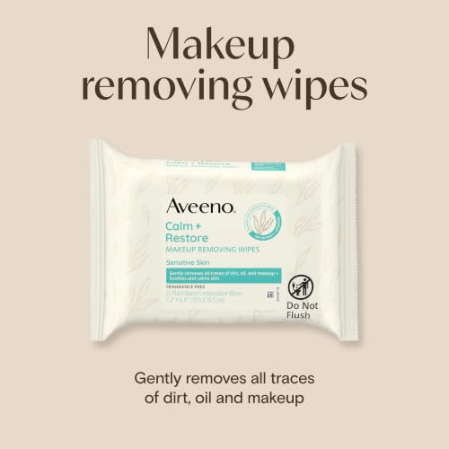 Aveeno Calm + Restore Makeup Remover Wipes, 25 Ct